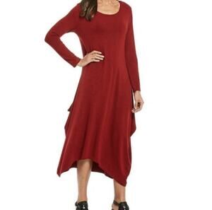 Bryn Walker Red Lagenlook Asymmetrical Midi Dress Minimalist Boho Plus Size 1X
